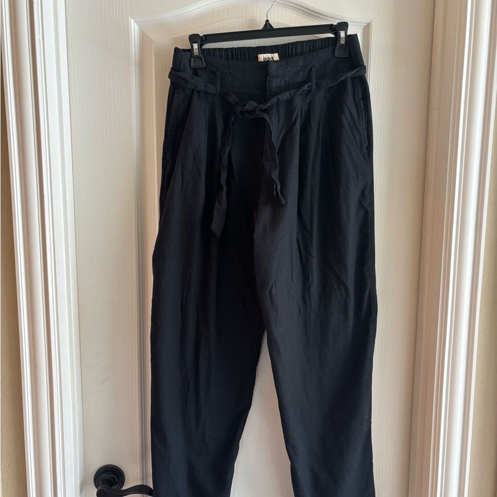 Pact Flowy Womens Cotton Black Pants with Tie Waist